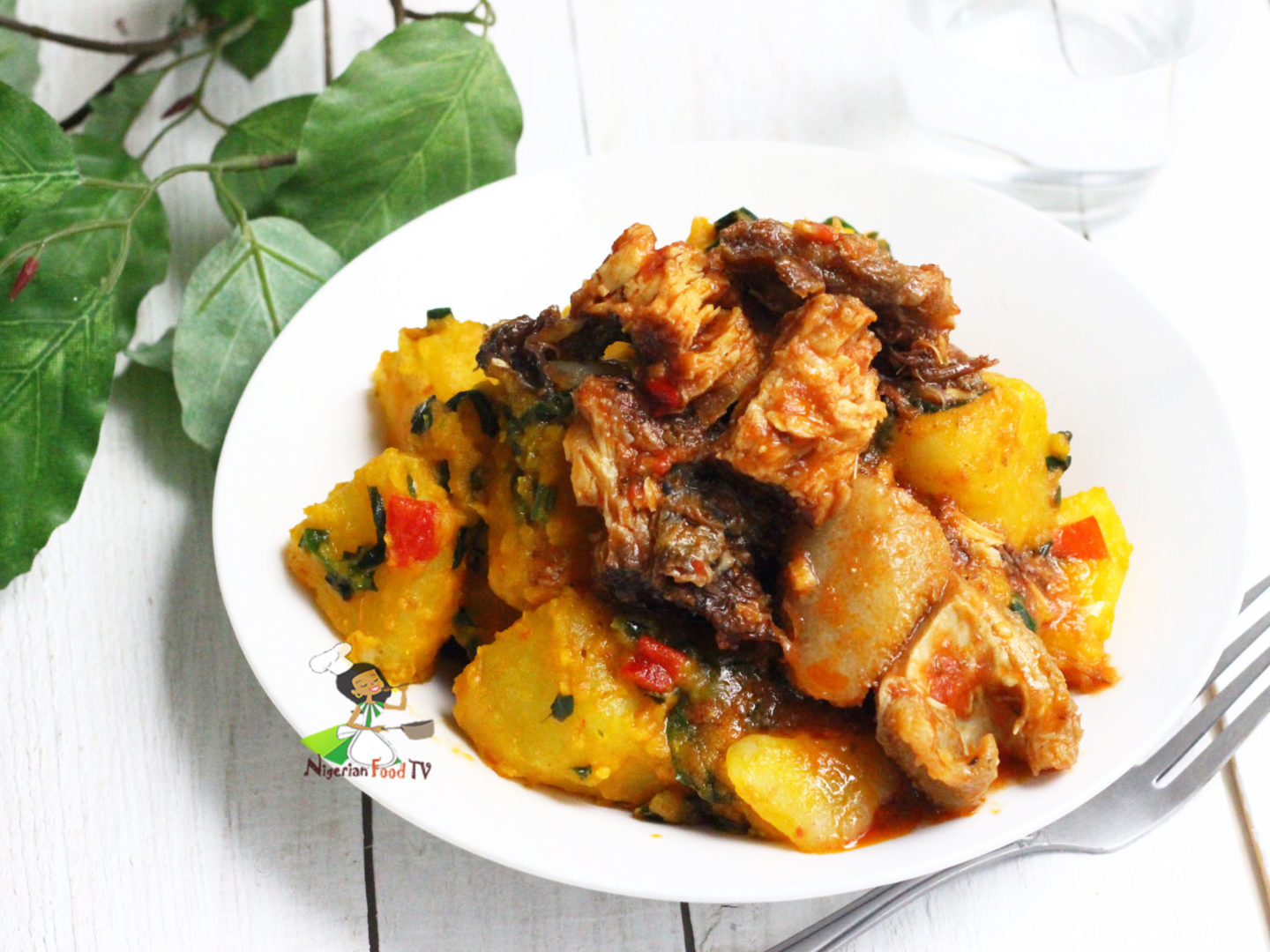 Nigerian yam porridge with vegetables