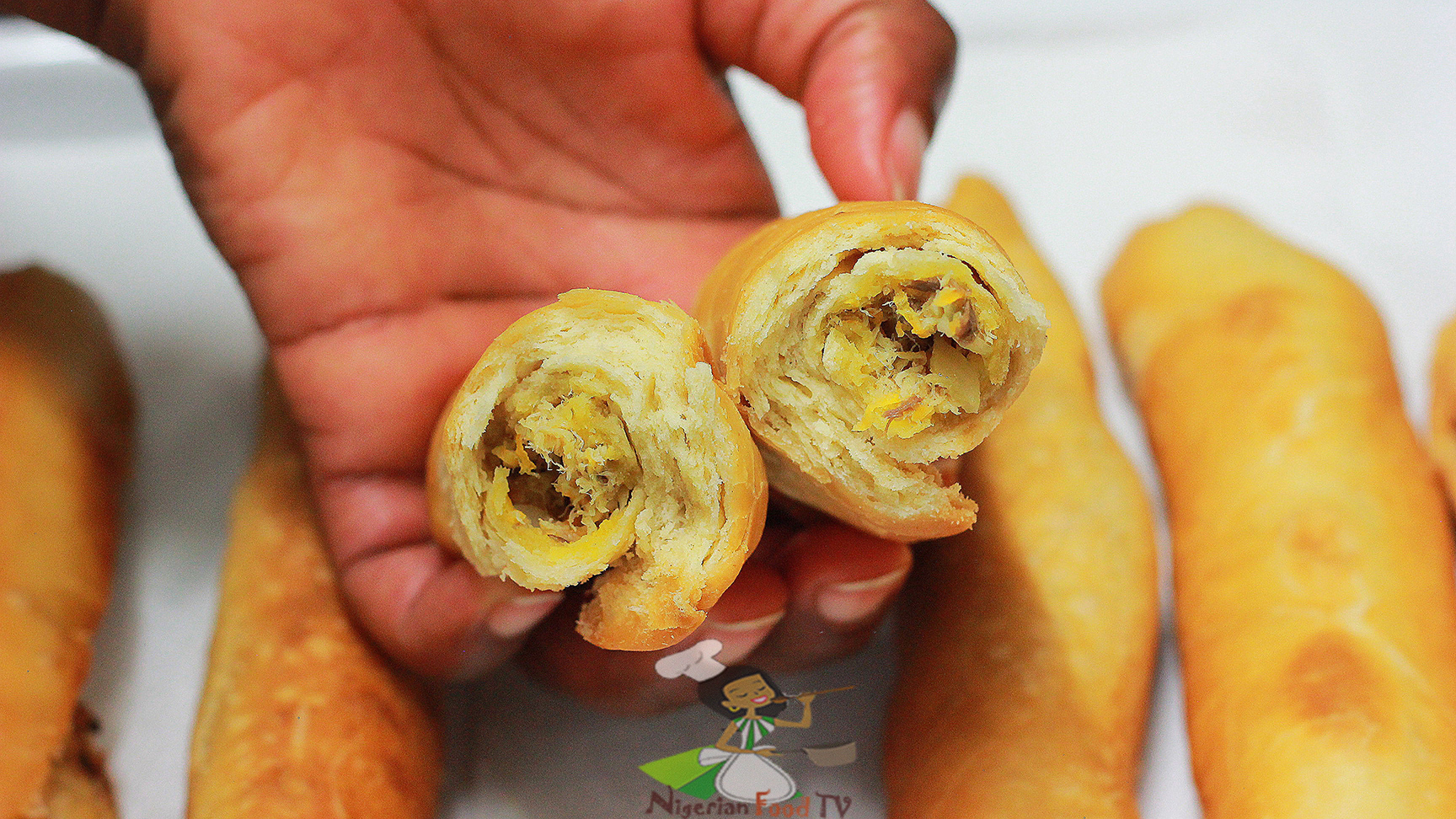 Nigerian fish rolls showing fish filling