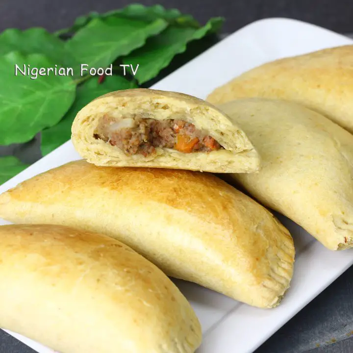 Nigerian meat pie showing a tasty meat pie filling